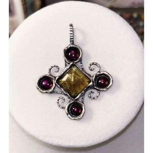 SB Jewelry Sterling Silver Pendant Red And Yellow Glass